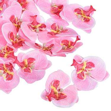 Imagem de Cabeças de orquídeas artificiais de 7 cm, pacote com 20 cabeças de orquídeas de borboleta falsas de seda Phalaenopsis para decoração de buquê floral de casamento, faça você mesmo, rosa