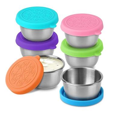 Imagem de 6 recipientes para molho de salada, recipientes portáteis de condimentos de 40 g com tampas, copos de molho reutilizáveis de aço inoxidável para levar comida, piqueniques, viagens