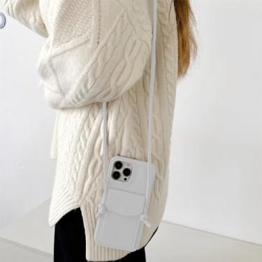 Imagem de Capa de bolsa crossover para iphone 15 14 13 12 11 capa de cartão de pele, branca, para iphone 14 pro max