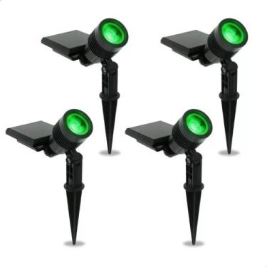 Imagem de Kit 4 Espetos Refletor Led Spot Solar Verde Externo Jardim - Ecoforce
