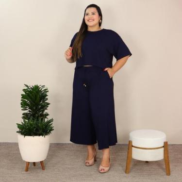 Imagem de Conjunto Plus Size Moda Feminina Cropped Manga Curta e Calça Pantacour