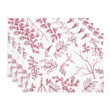 Imagem de Solino Home Jogo americano de Natal 100% de linho puro, conjunto de 4 - tapetes de mesa vermelhos/brancos 35,5 x 48 cm - Jogo americano de linho impresso à mão e lavável na máquina - Estampa de