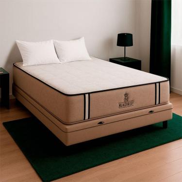 Imagem de Cama Box Casal Bege E Colchão Madrid Molas Vstore 138x188x28