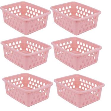 Imagem de Kit 6 Cestos Multiuso Pequeno Rosa 12x6x16cm PP 1029 Uninjet