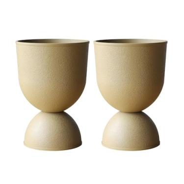 Imagem de Lookat Vaso de ampulheta moderno, recipiente de plástico decorativo para plantas, aparência de metal texturizado, vaso de jardim doméstico contemporâneo (GLOD, CUP001)