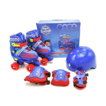Imagem de Patins Quad Ajustável  com Kit Proteção Unitoys, Azul, 30-33