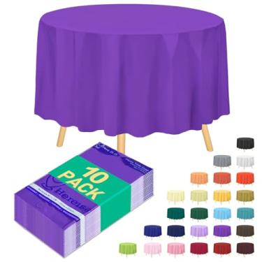 Imagem de Hereisa Toalha de mesa de plástico descartável redonda roxa 213 cm [pacote com 10] - Artigos de festa à prova d'água, fácil limpeza