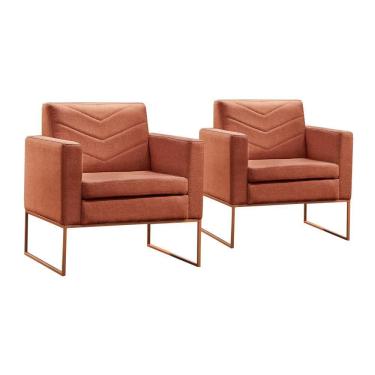 Imagem de Conjunto - 2 Poltronas Apolo Luxo Base Bronze Castellar Linho Terracota