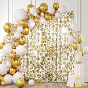 Imagem de 36 peças de painel de fundo de parede brilhante dourado claro - pano de fundo de parede com lantejoulas de 1,8 x 1,8 m, pano de fundo de foto para casamento, aniversário, aniversário e decoração de