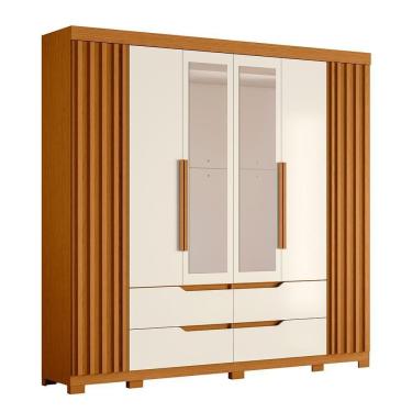 Imagem de Guarda Roupa Casal Doble 4 Portas E 4 Gavetas Cinamomo-off White Com Espelho - Móveis Albatroz Cinamomo-off White