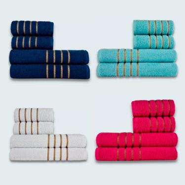 Imagem de Jogo De Toalhas 16 P? Cole??o Montreal 100% Algod?o Az+vd+br+rs