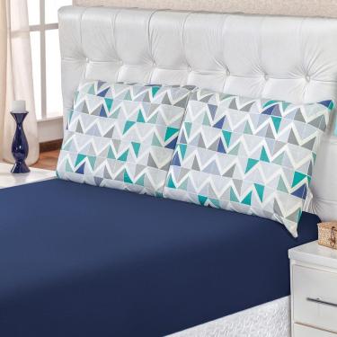 Imagem de Jogo De Cama Malha Casal Quality 03 Peças - Geométrico Azul