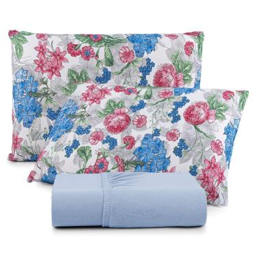 Imagem de Jogo De Cama Lençol Sonho Bom Casal Em Malha Algodão Azul Claro 100% Algodão