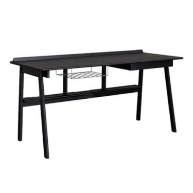 Imagem de Mesa de computador para escritório em casa Mesa de madeira maciça moderna para laptop preto PC Tacle Ash Wood Study Desk com gaveta e prateleiras abertas(S)