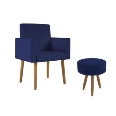Imagem de Poltrona Decorativa Cadeira Recepção Com Puff Balaqui Decor Cor:azul Marinho