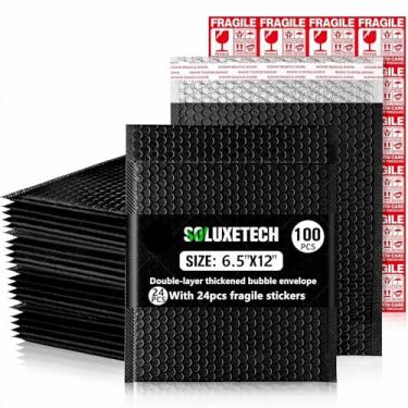Imagem de Bubble Mailers, pacote com 100 unidades, 6 x 12, envelopes de poliéster acolchoados, pretos e grossos, pequenos envelopes plásticos com bolhas autovedantes, à prova de choque, resistentes à água