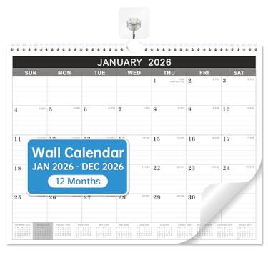 Imagem de Calendário de parede 2026, calendário de parede preto e cinza 2026 de janeiro de 2026 a dezembro de 2026 x 29 cm, calendário de 12 meses com data juliana