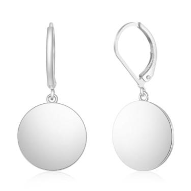 Imagem de Telooco Brincos de gota para mulheres, brincos de disco para mulheres, elegantes, simples, versáteis, leves, luxuosos, brincos com pingente de disco pequeno (prata)