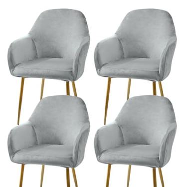 Imagem de 4 conjuntos de capas de cadeira de jantar curvadas, tecido de veludo raposa prata, protetor de poltrona lavável, alta elasticidade, para uso em casas, cozinhas, hotéis e escritórios (cinza)