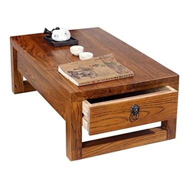 Imagem de Mesas de centro de madeira maciça esculpida à mão mini plataforma retrô de madeira, mesa de cama, mesa de chá, mesa baixa de tatame (marrom 60 x 40 x 30 cm) (marrom 60 x 40 x 30 cm)
