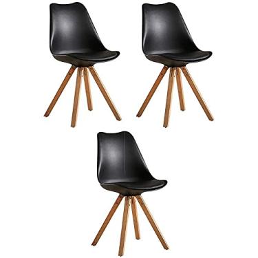Imagem de Conjunto de 3 cadeiras de jantar para cadeira de jantar – Cadeiras de canto para cozinha, cadeiras de jantar, conjunto de 3 | Pernas de madeira maciça natural com almofada acolchoada, assento de