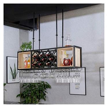 Imagem de Rack de vinho de cabeça para baixo de ferro forjado, armário de vinho de bar suporte de copo suspenso para sala de estar, armário suspenso criativo para casa, rack de vinho (cor: preto, tamanho: 120