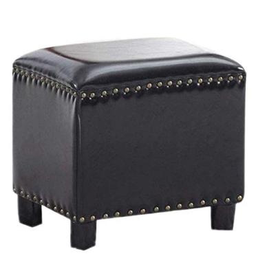 Imagem de Ottomans Banqueta quadrada para apoio para os pés, banqueta de couro para descanso de pés, pufe estofado, banco de mudança de sapato de madeira maciça – para sala de estar, quarto, espaço pequeno