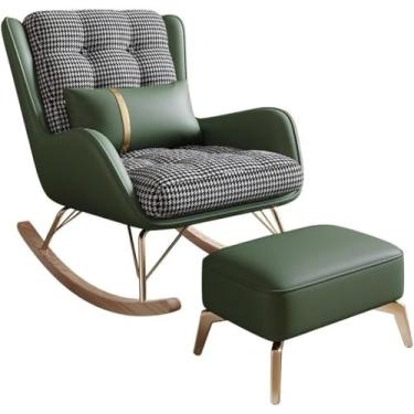 Imagem de Cadeira de balanço reclinável moderna com banco de pé para sala de estar, quarto, varanda, poltrona macia para sala de leitura (verde escuro, tamanho único)