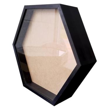 Imagem de KIAGA, Moldura Caixa Alta Hexagonal com Vidro para Quadros Quilling e Scrapbook - 1,5x6,5 Cor:PRETO;Tamanho:30x34,5 CM