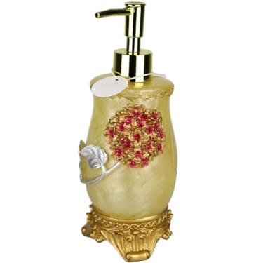 Imagem de Dispensador de sabão vintage com decoração de flores de hortênsia - Resina - Dispensador de loção antigo para banheiros, balcões de cozinha, lojas de beleza, hotéis (300 ml, amarelo pérola)