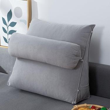 Imagem de Almofada de leitura de cunha triangular, almofada de sofá portátil com alça embutida, confortável e leve, removível no pescoço e bolsos de armazenamento, travesseiro ergonômico de encosto para jogos