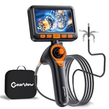 Imagem de GearView Câmera de boroscópio articulado de 360° – Tela de câmera de inspeção HD 1080P de 5 polegadas com 6 luzes, endoscópio com sonda impermeável IP67 de 6,2 mm, endoscópio de 4 vias com zoom 3X com