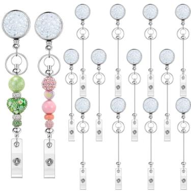 Imagem de Frinnovan Pacote com 10 porta-crachás retrátil com glitter cintilante com barra de metal em branco para contas, faça você mesmo, identidade, nome, crachá, carretel, chaveiro, clipe prata