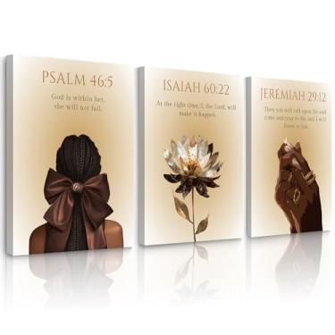 Imagem de Arte de parede de menina negra cristã mulher afro-americana decoração de parede pôster versículo bíblico mulheres negras impressões de flores imagem religiosa pintura de escritura arte para quarto 30