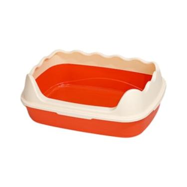 Imagem de Gralara Caixa de areia semi fechada suprimentos de animais de estimação fáceis limpos anti -splings kitten gatinhos gatinhos panela de areia para interno, Laranja