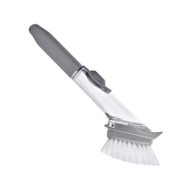 Imagem de Escova de Limpeza 2 em 1 com Dispenser de Detergente, Cinza, 23 cm, com Cabeça de Escova e Esponja, 150ml