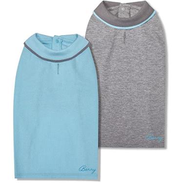 Imagem de Blueberry Pet Pacote de 2 camisetas polo personalizadas personalizadas de volta para cães com nome bordado, azul celeste e cinza claro, comprimento das costas 30,48 cm, roupas personalizadas para cães