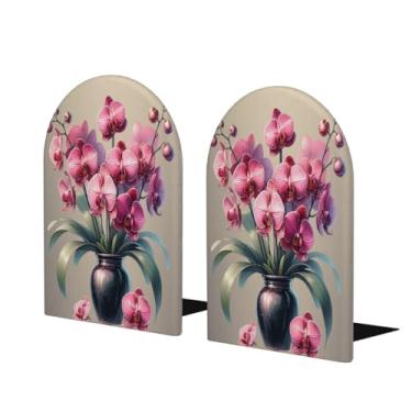 Imagem de Suportes de livros de madeira grandes de flores de arte rosa Suporte de livro decorativo antiderrapante resistente para mesa de escritório em casa biblioteca de estudo escolar divisórias de livros