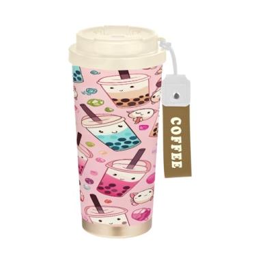 Imagem de Blueangle Caneca de café de viagem com isolamento Kawaii Bubble Tea - Copo de aço inoxidável à prova de derramamento e vazamento para acampamento e atividades ao ar livre, garrafa de água reutilizável