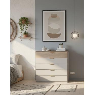 Imagem de Cômoda Bartira Diplomata com 5 Gavetas, Trava de Segurança e Espaço para TV de até 42 polegadas - 90cm de Largura