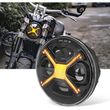Imagem de OFFROAD GAMERS Farol de LED de 14,6 cm X Style 14,6 cm Black Knight Farol de projeção de LED compatível com Dyna Street Bob Super Wide Glide Low Rider Night (farol âmbar Xstyle)