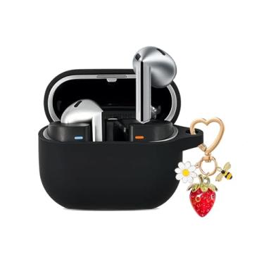 Imagem de QIMZBAAT Capa para Samsung Galaxy Buds 3 e Galaxy Buds 3 Pro e Bud 3 FE, chaveiro fofo de morango e margarida, capa protetora de silicone macio para Samsung Galaxy Buds3 Series Capa de carregamento