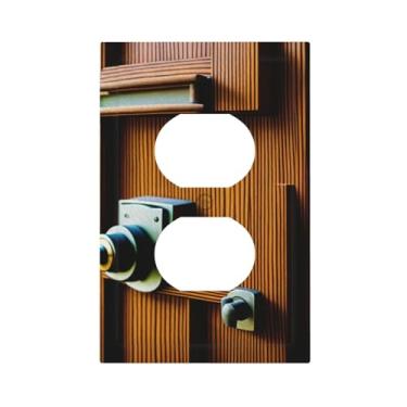 Imagem de Placa de parede com impressão de portas de madeira e fechadura, capa decorativa de interruptor de luz, tamanho padrão, painel decorativo de peso único para placas de luz, capas de interruptor para