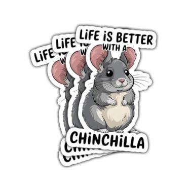 Imagem de 3 peças Life is Better with a Chinchilla, decalque de vinil com citação de animal de estimação fofo para proprietários de chinchilas, amantes de animais, crianças, adolescentes, adultos, laptop, carro