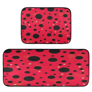 Imagem de Wassud Tapetes de cozinha com pontos vermelhos para decoração de casa tapetes de cozinha acolchoados antifadiga tapetes de cozinha antiderrapantes laváveis essenciais de cozinha conjunto de 2