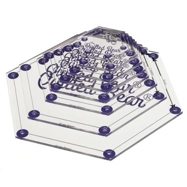 Imagem de The Quilted Bear Modelos hexagonais para quilting – 8 modelos de colcha de acrílico transparente antiderrapante para corte preciso de tecido e acolchoado de máquina sem estresse – Ideal para colcha e
