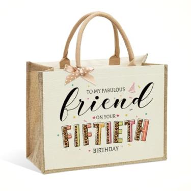 Imagem de NBIAN Sacola feminina vintage 1976 com tema de 50 anos, vintage nº 50 - presente bege grande para mãe, dia das mães, ação de graças e Natal