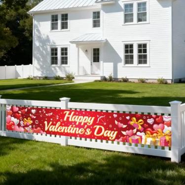 Imagem de Faixa de Dia Dos Namorados, 305x50cm Coração Vermelho Feliz Dia Dos Namorados Faixa Externa Decoração Divertida Jardim Ideal para Portão Cerca Porta Parede Decoração