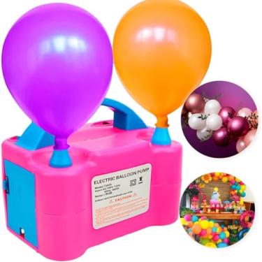 Imagem de Inflador de Balões Elétrico 600W Profissional - Compressor de Ar Duplo c/ 2 Saídas e Bicos Adaptadores - Ideal p/Decoração Rápida de Festas 110V