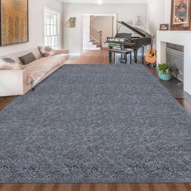 Imagem de ZJYeRug Tapetes de 2,4 x 3 m para sala de estar, tapete felpudo cinza para quarto, 2,4 x 3 m, embaixo da cama, tapete antiderrapante grande fofo para sala de jogos, tapete macio de pelúcia para